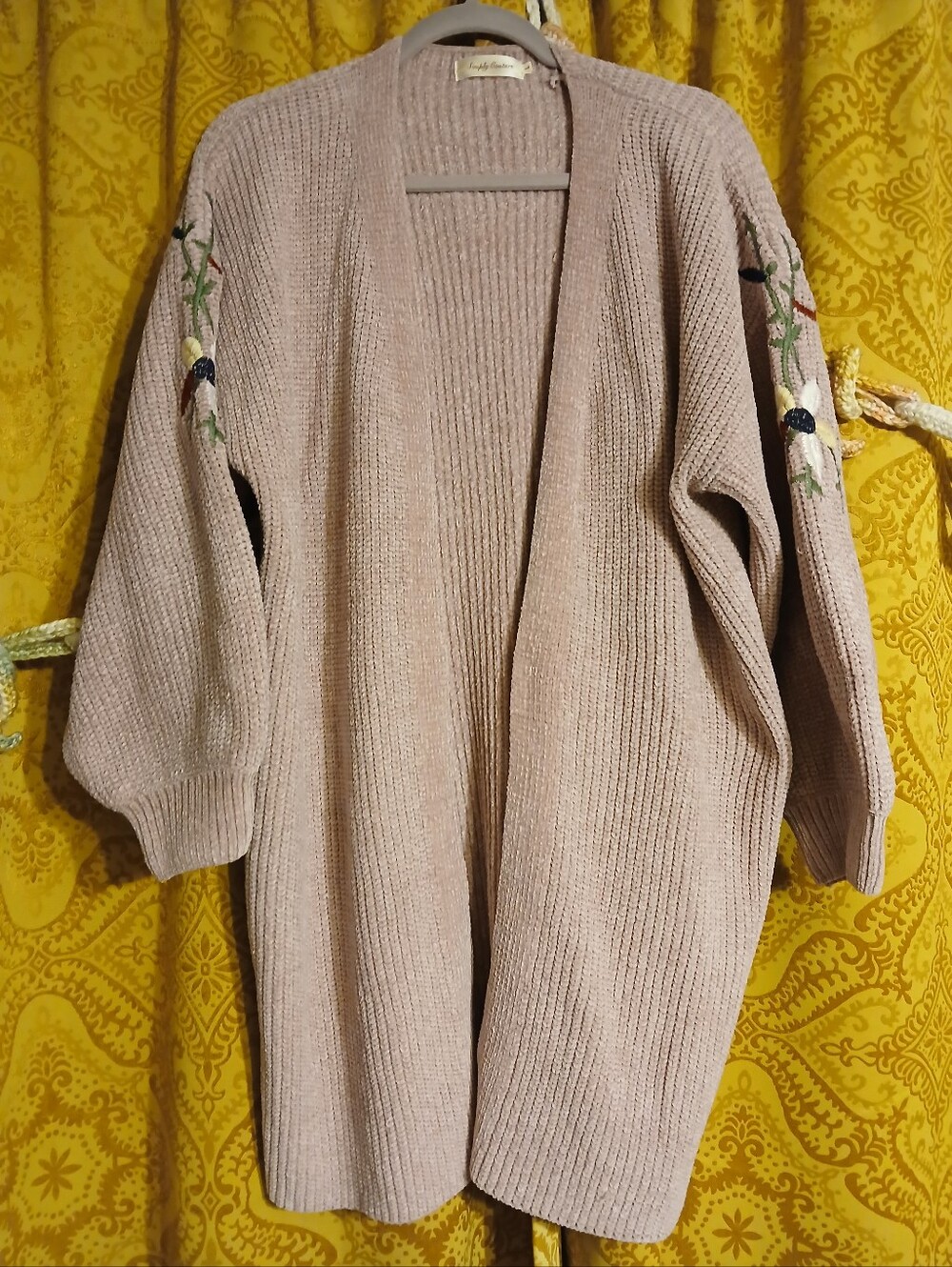 Women's Mauve Embroidered Long Cardigan Large
